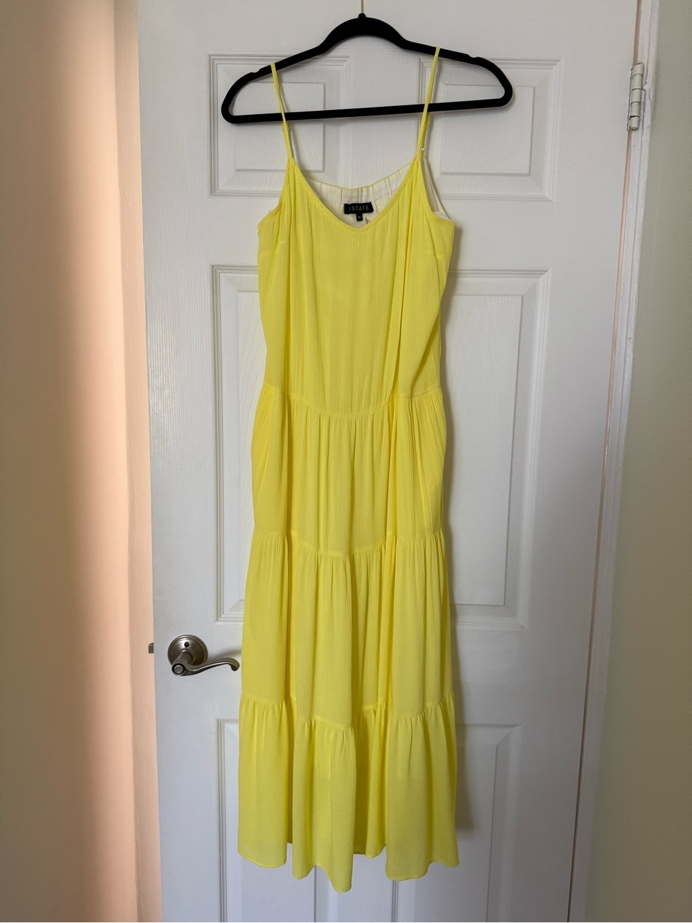 1. State Yellow Tiered Spaghetti-Strap Maxi Dress